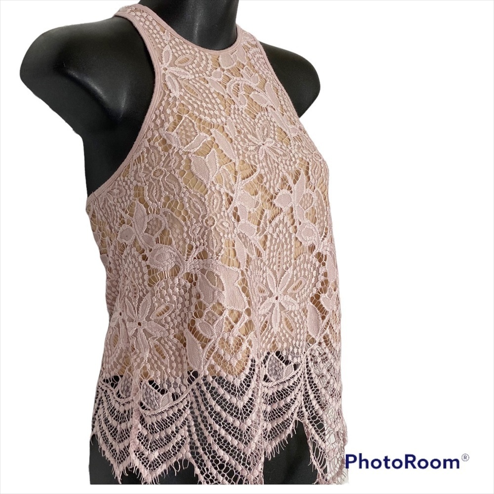 EXPRESS Y2K Pink Mauve Cotton Modal Lace Overlay Tank Top XS